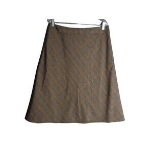 Christopher & Banks Brown Plaid Knee Length Skirt Side Zip Womens Size 12 Petite
